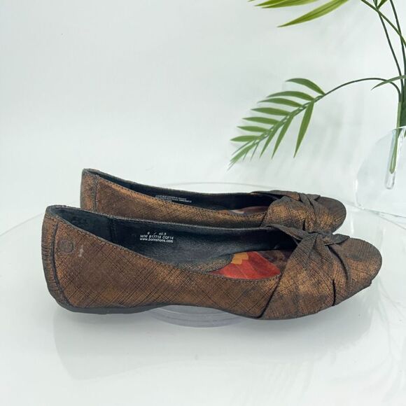 Born Women's Lilly Ballet Flat Size 9 Brown Metallic Leather Knot Bow Shoes - Picture 5 of 16